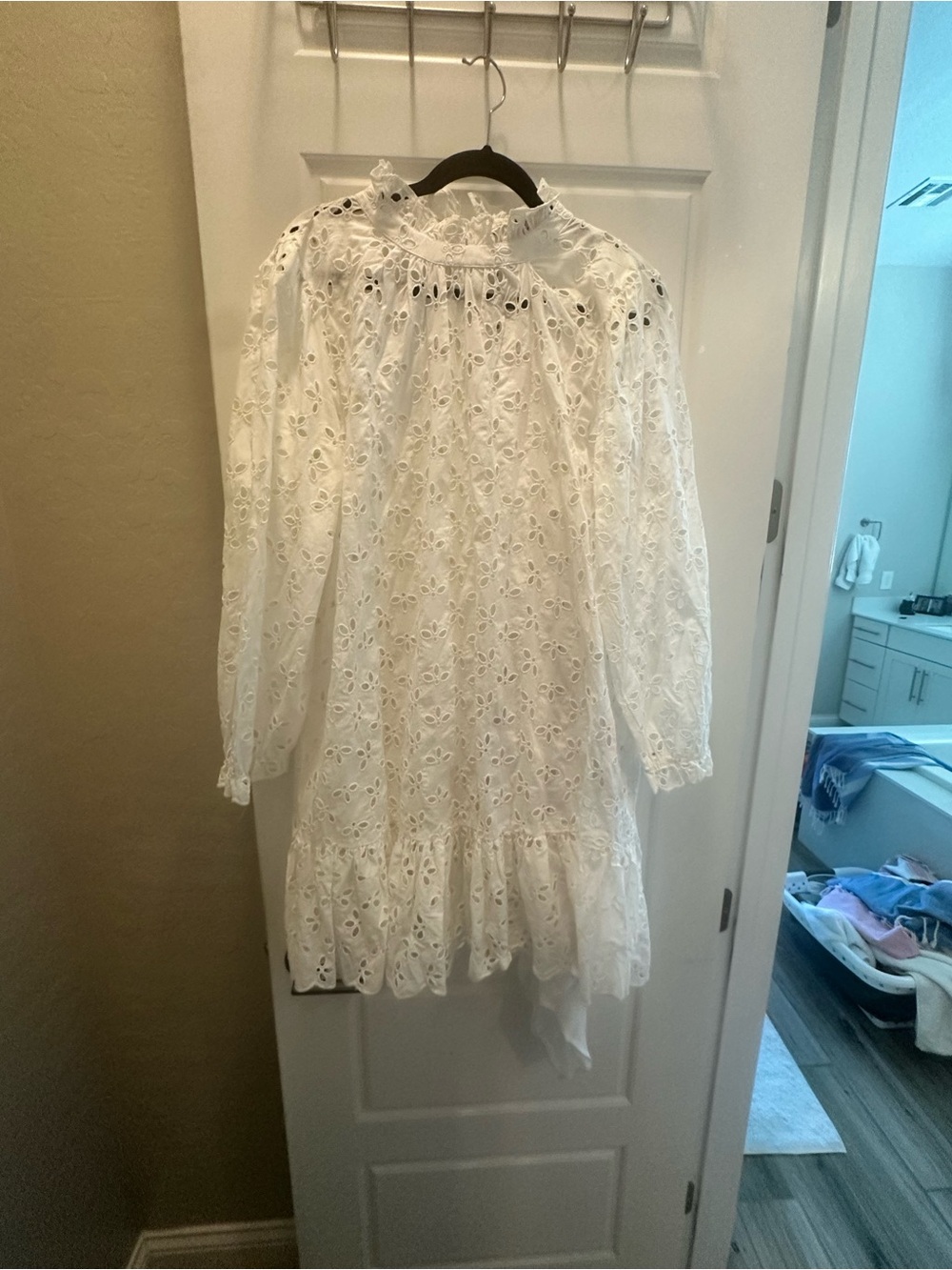 J. Crew White Eyelet Lace Long-Sleeve Ruffle Dress